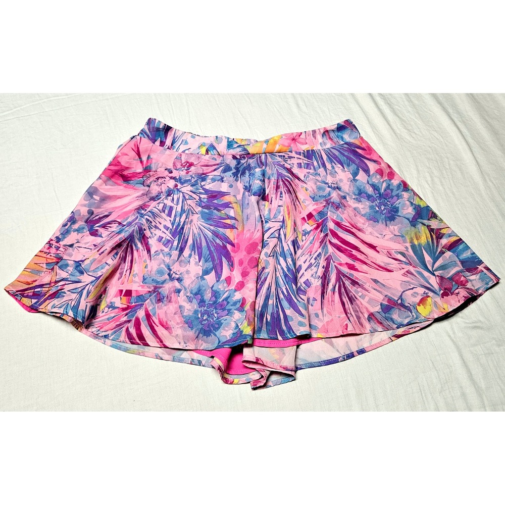 Adrienne Floral Skort Womens XL Pink Purple Tropical Palm Print Mini SkirtShorts